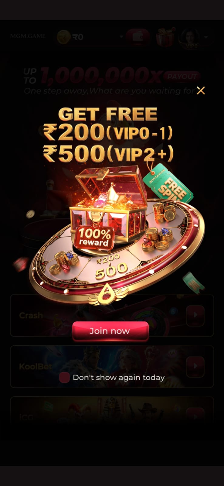 MGM APK Login Register Interface